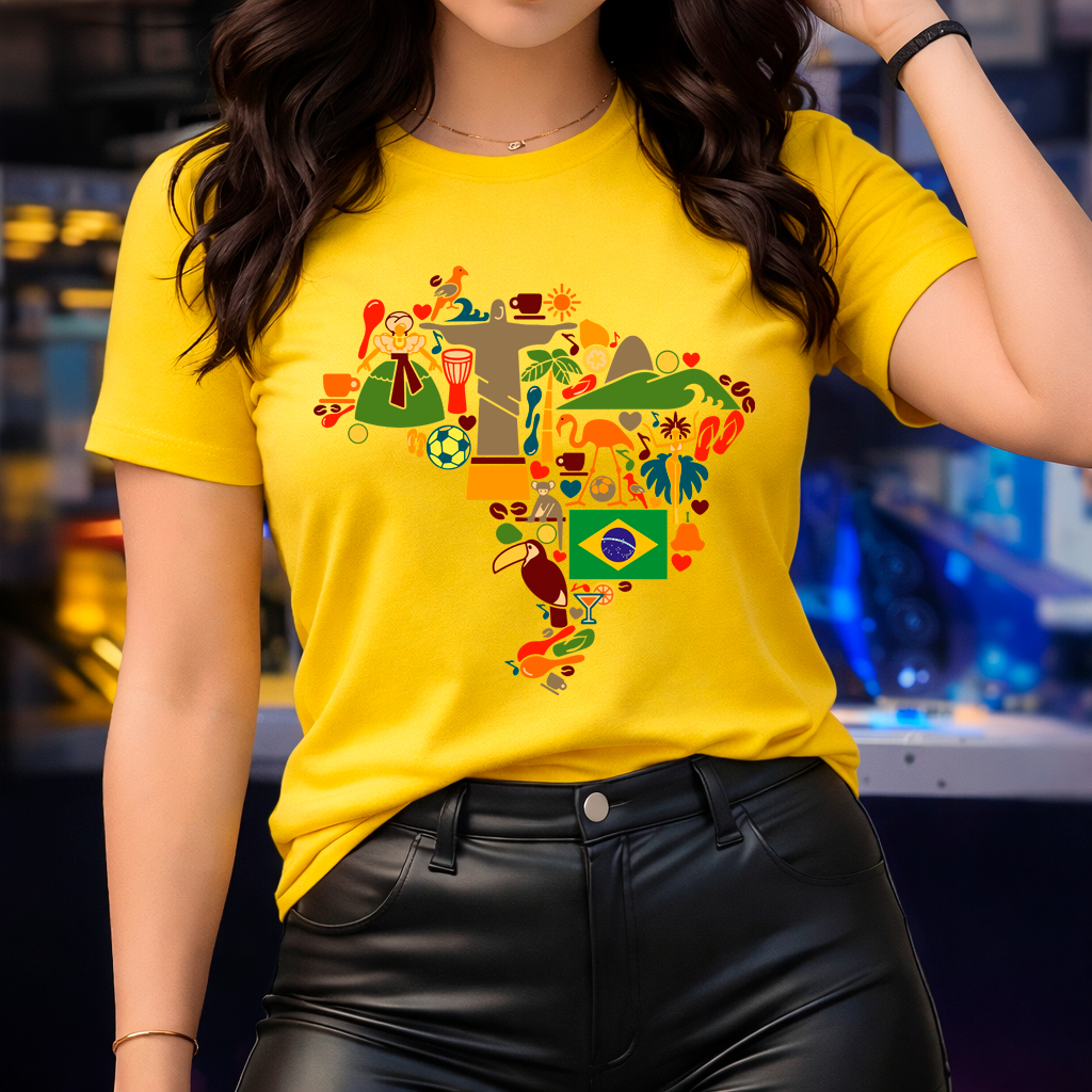 Camiseta Feminina Brasil Copa do Mundo Brasileiro Rio de Janeiro Hexa EUA México Viagem Férias