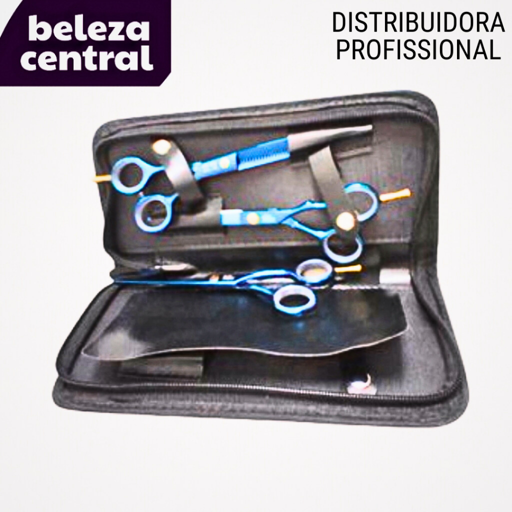 Kit de Tesouras e Estojo de 3 Lugares - Fio Navalha (6,5"), Fio Laser (6,5") e Desbaste - Master Tool Umi Super Premium