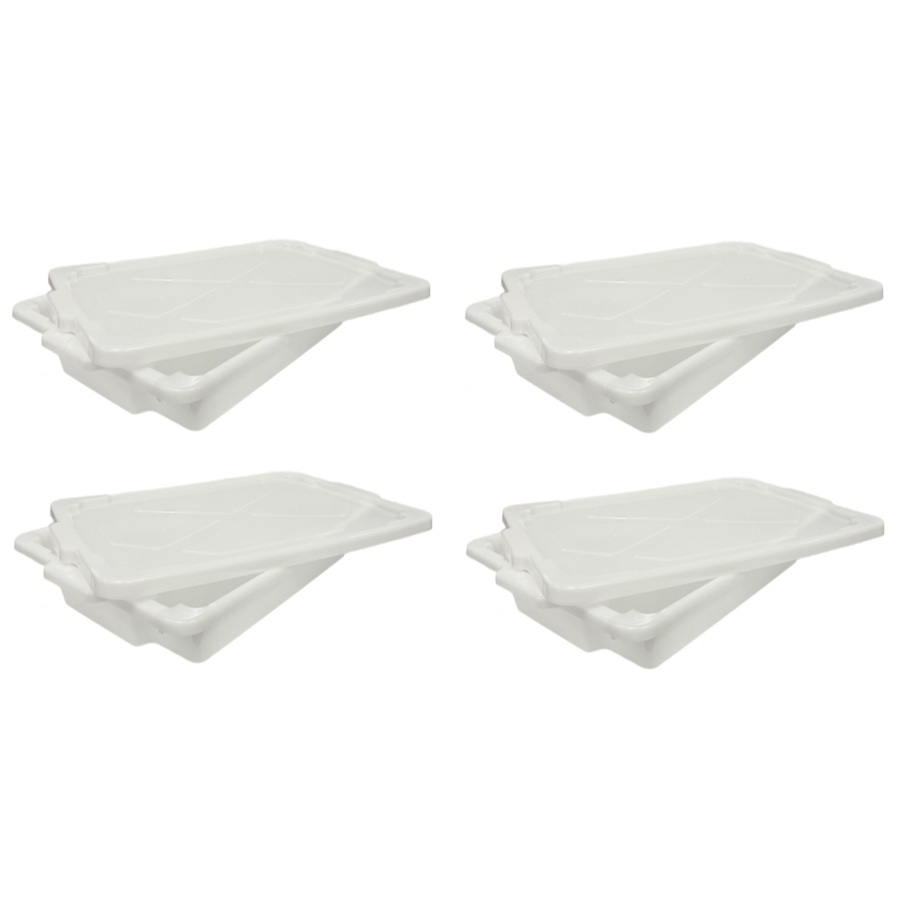 kit 4 bandeja de carne 12 Litros  branco com TAMPA  - caixa de carne, pote para tempero, açougue
