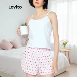 Lovito Pijama Top e Shorts Estampa Coração e Detalhe Barra KPB1420BRL1450