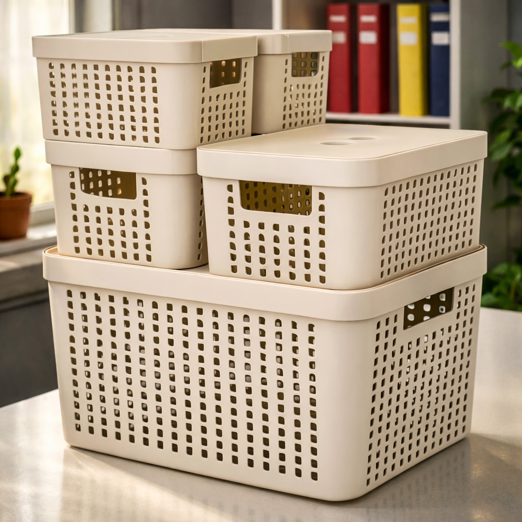 Kit 5 Caixas Organizadoras com Tampa Cesto Grande de Plástico 2 Litros 4,5 Litros 17 Litros em Oferta na Shopee