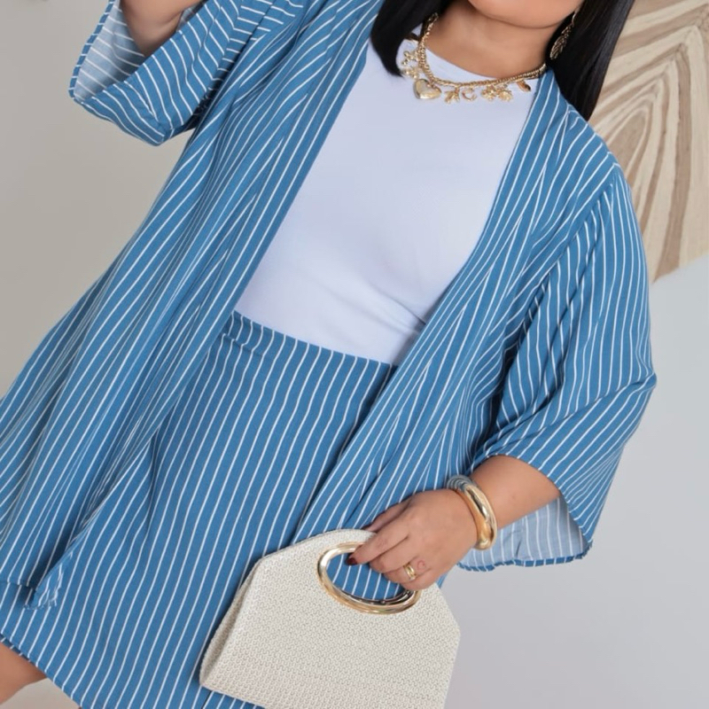 Conjunto plus size kimono cardigan e short saia G2 G3 Lilian em Oferta na Shopee
