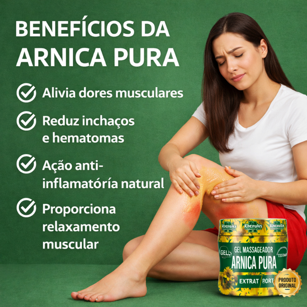 Pomada Arnica Pura Creme Extra Forte Gel de Massagem Rhenuks Para Dor Muscular Lesão
