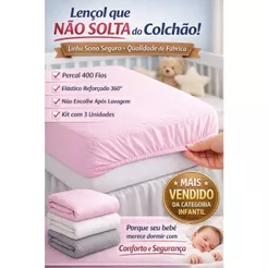 Kit 3 Lençol MINI BERÇO PEQUENO 89X38cm Avulso Percal 400 Fios Toque macio