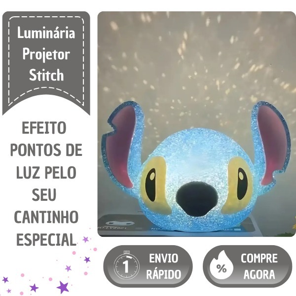 Luminária Noite Estrelada Stitch Projetor 360° Infantil Decorativa Presente Criativo Luz Quarto Fofo Abajur de Mesa