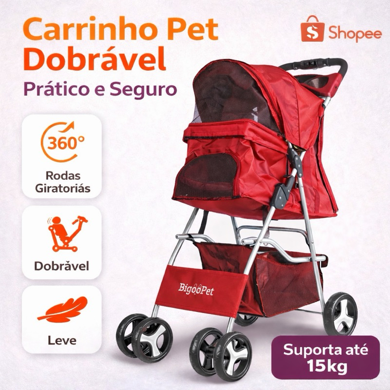 Carrinho De Passeio Para Cachorro e Gatos Premium Modelo Bigoopet