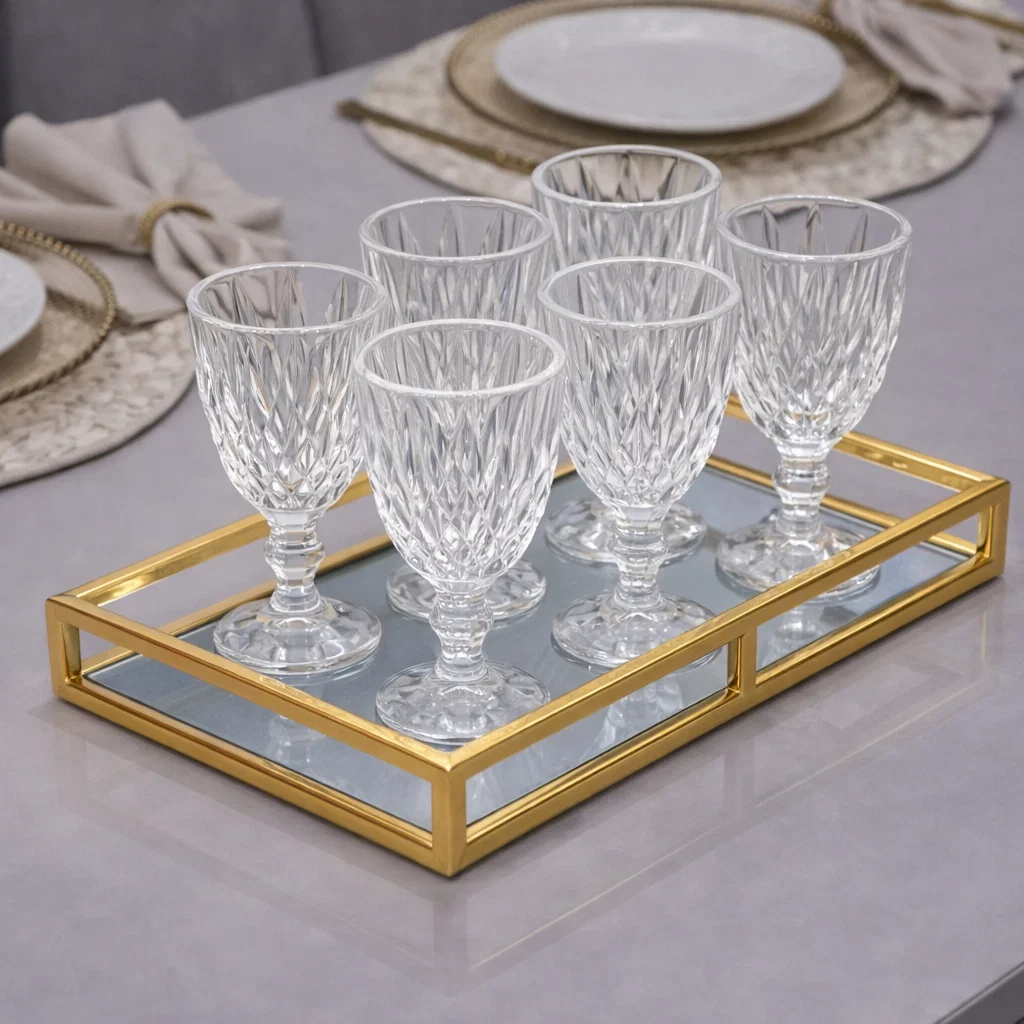 Jogo 6 Taça Diamante Copo Vidro Transparente Bico De Jaca Elegante Design Moderno Cristal em Oferta na Shopee