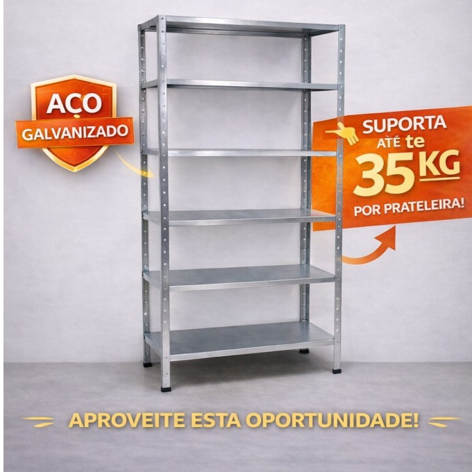 Estante Metálica Reforçada 6 Prateleiras para Comércio e Residência Suporta 200kg
