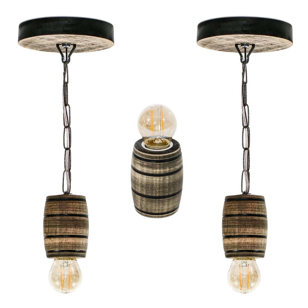 Kit 2 Luminárias Pendentes Barril e 1 Soquete Clássico Barril Vintage Para Luminária - Rústico