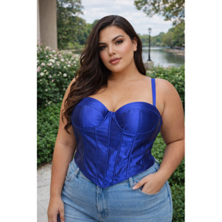 corset PLUS SIZE acetinado com bojo e barbatanas de SUSTENTAÇÃO 48 ao 52 em Oferta na Shopee