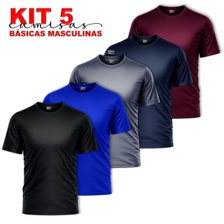 KIT com 5 Camisas Masculino Poliéster Premium | Camisas Lisas para Dia a Dia / Treino