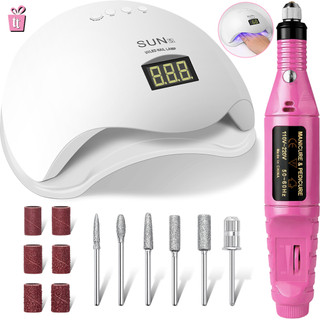 Kit Manicure Cabine Estufa 48W Sun 5 UV LED + Lixadeira Elétrica Caneta Motor unha Postiç…