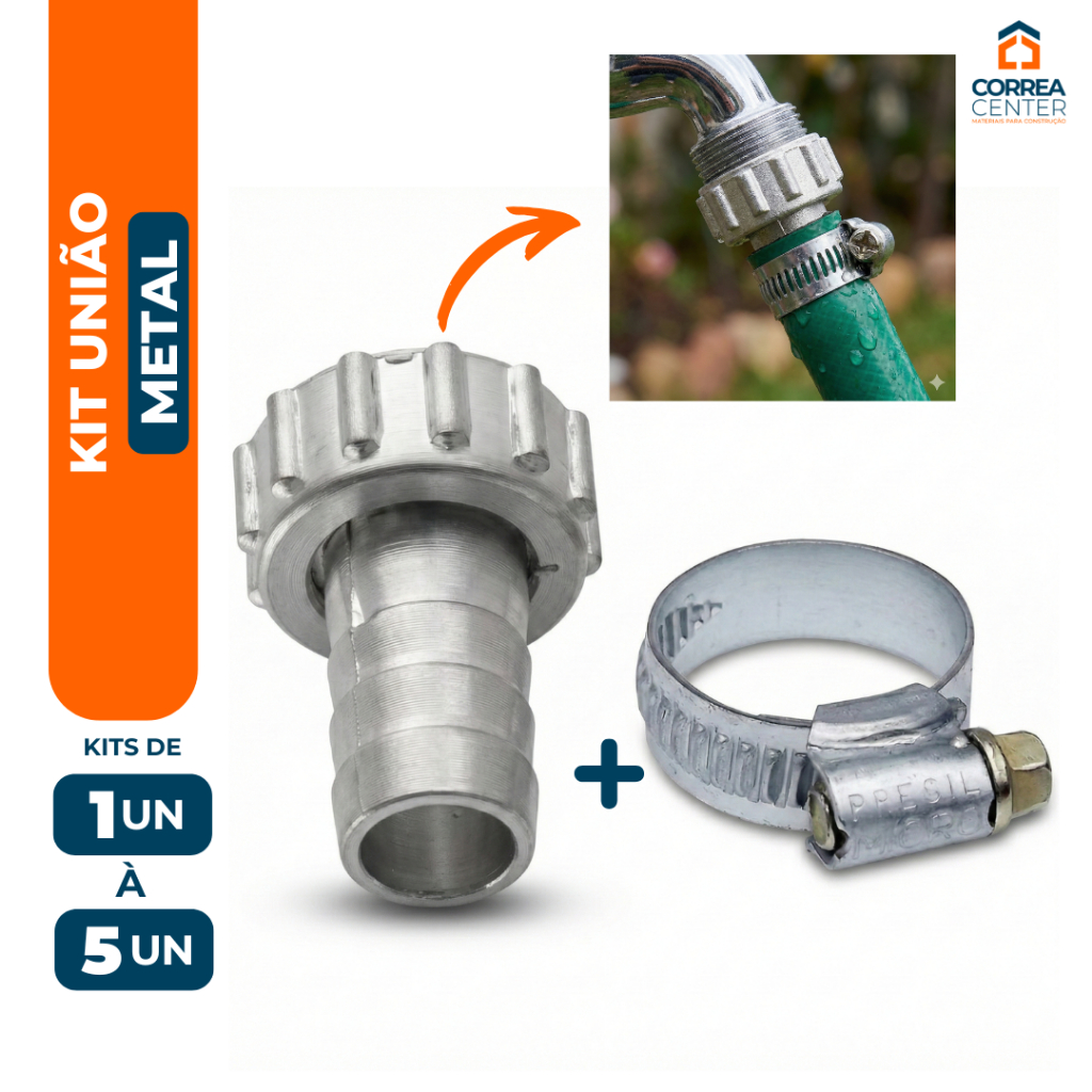 Kit Uniao Bico Torneira Mangueira Metal Zamak Abracadeira 3/4 Adaptador Engate Conexao Jardim Agua Quintal