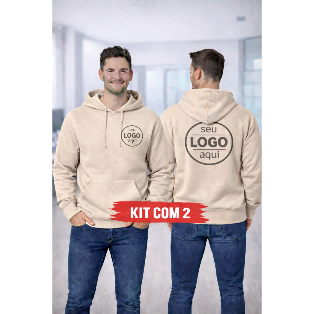 Kit 2 Moletons Canguru Personalizados com Sua Logo Unissex Ideal para Uniformes em Oferta na Shopee