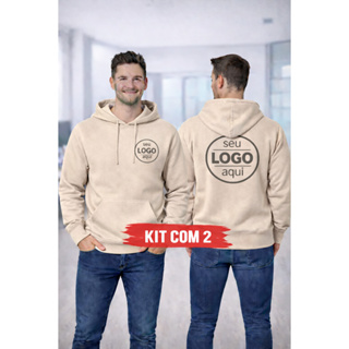 Kit 2 Moletons Canguru Personalizados com Sua Logo Unissex Ideal para Uniformes em Oferta na Shopee