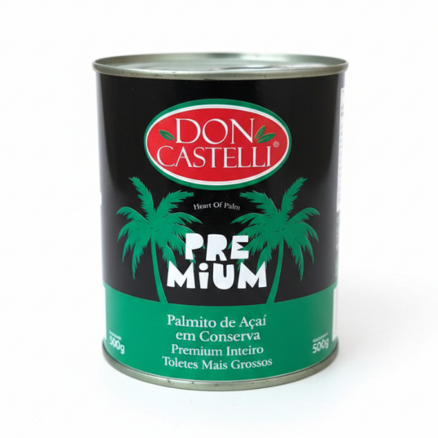 Kit Palmito de Açaí Inteiro em Conserva Lata Premium – 1 ou 5 Unidades 500g