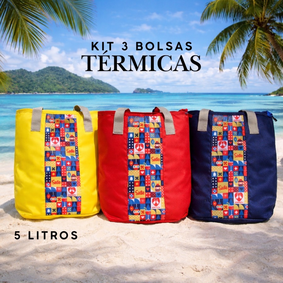Kit 3 / 5 Bolsa Térmica Sacola Cooler Grande Viagem Ziper Alça Sortidas Mercado Reutilizável