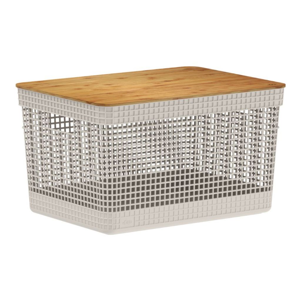Cesto Organizador Com Tampa Grid de Bambu 20L Bege Ou em Oferta na Shopee
