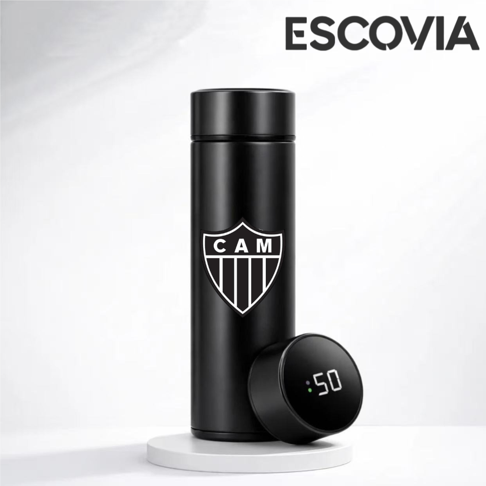 Garrafa Térmica Aço Inoxidavel Time de Futebol Atlético com Medidor De Temperatura Digital 500ml