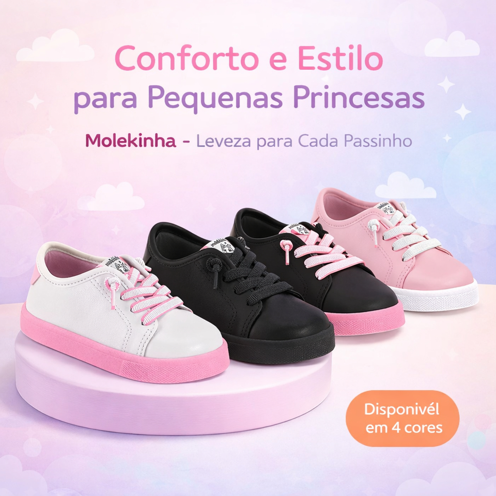 Tênis Feminino Molekinha Infantil Baby Criança Resistente Macio Leve Confortável Dia a Dia Original