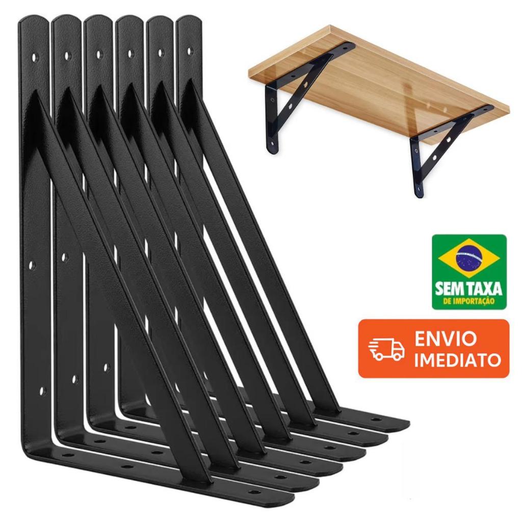 Suportes Mão Francesa Preta 29cm/23cm/19cm Canto Tábua Cantoneira Reforçada - Imediato
