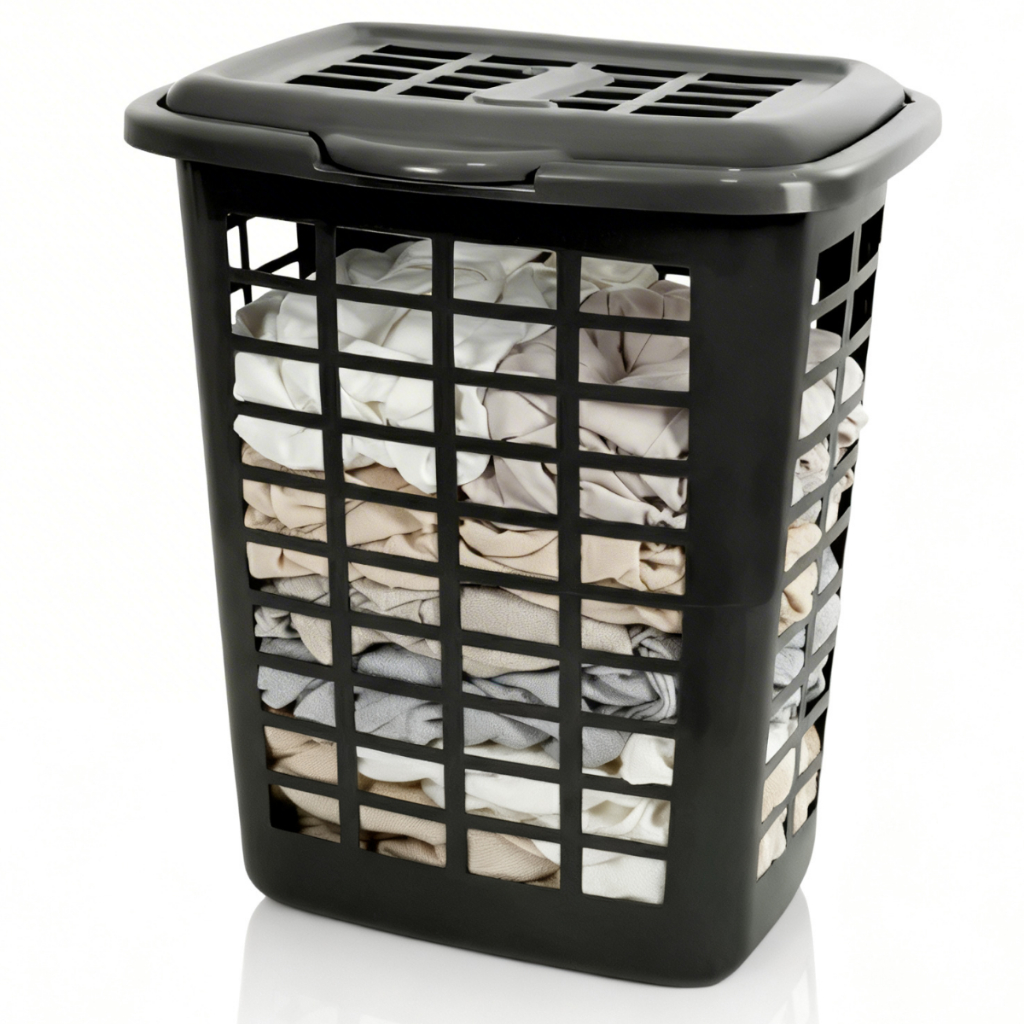 Cesto De Roupa Suja Com Tampa 28 Litros Lavanderia Banheiro Telado Organizador Multiuso Preto Cinza em Oferta na Shopee