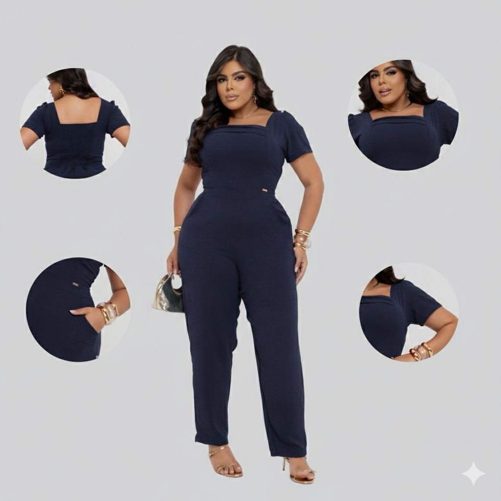 Macacão Longo Plus Size Forrado Duna Com Bolsos e Mangas Moda Feminina Evangélica em Oferta na Shopee
