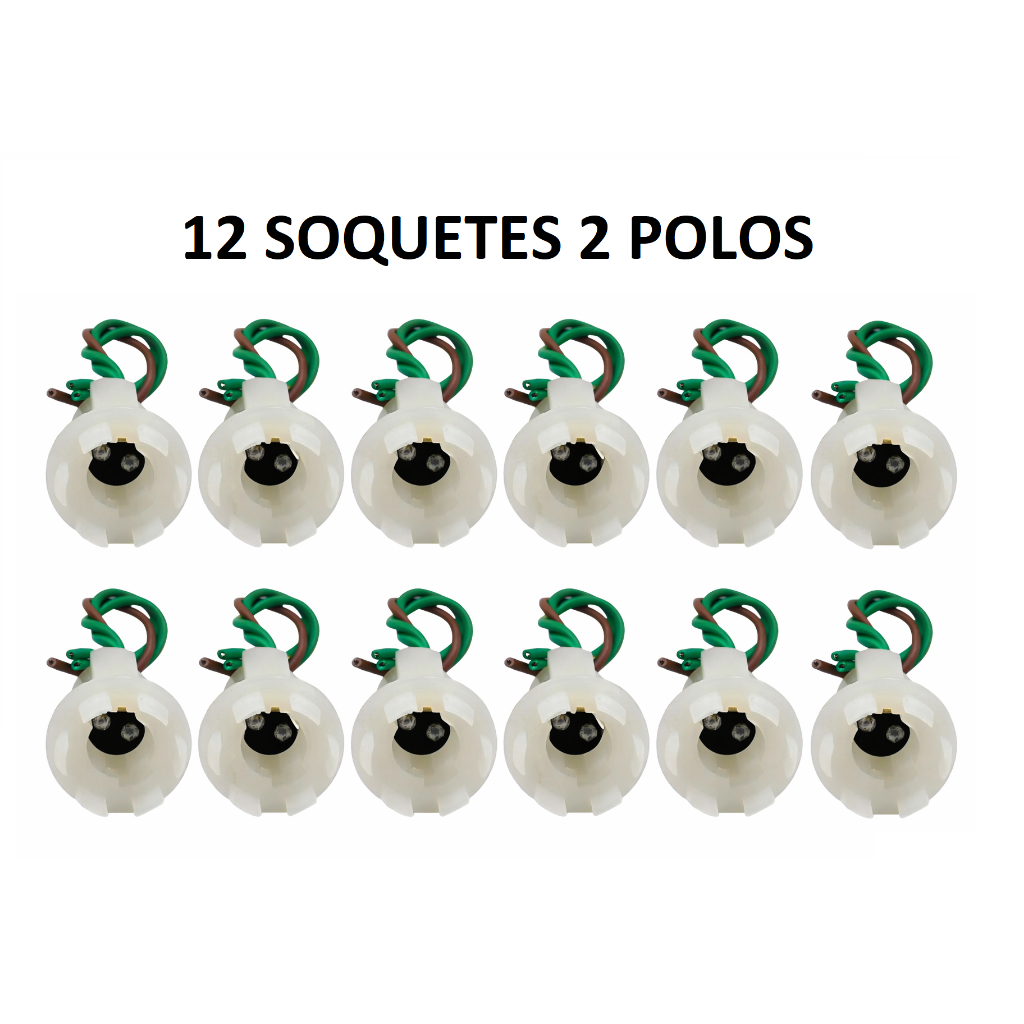 Kit 12 Soquete Lanterna 2 Polos Universal Automotivo – Conector P/ Luz Freio e Seta Conjugada Alta Resistência