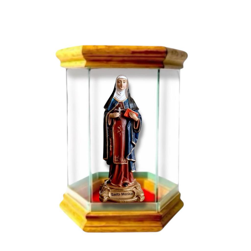 Imagem Santa Monica Resina 15cm com Redoma Oratório de Vidro