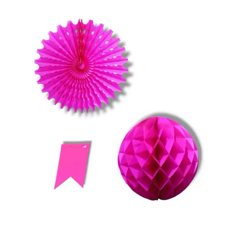 KIT DECORATIVO COM BANDEIRINHAS | TAM.: FLOR 30CM | BOLA 40CM | VARAL: 2 METROS COM 12 BANDEIRINHAS | DECORAÇÃO DE FESTA