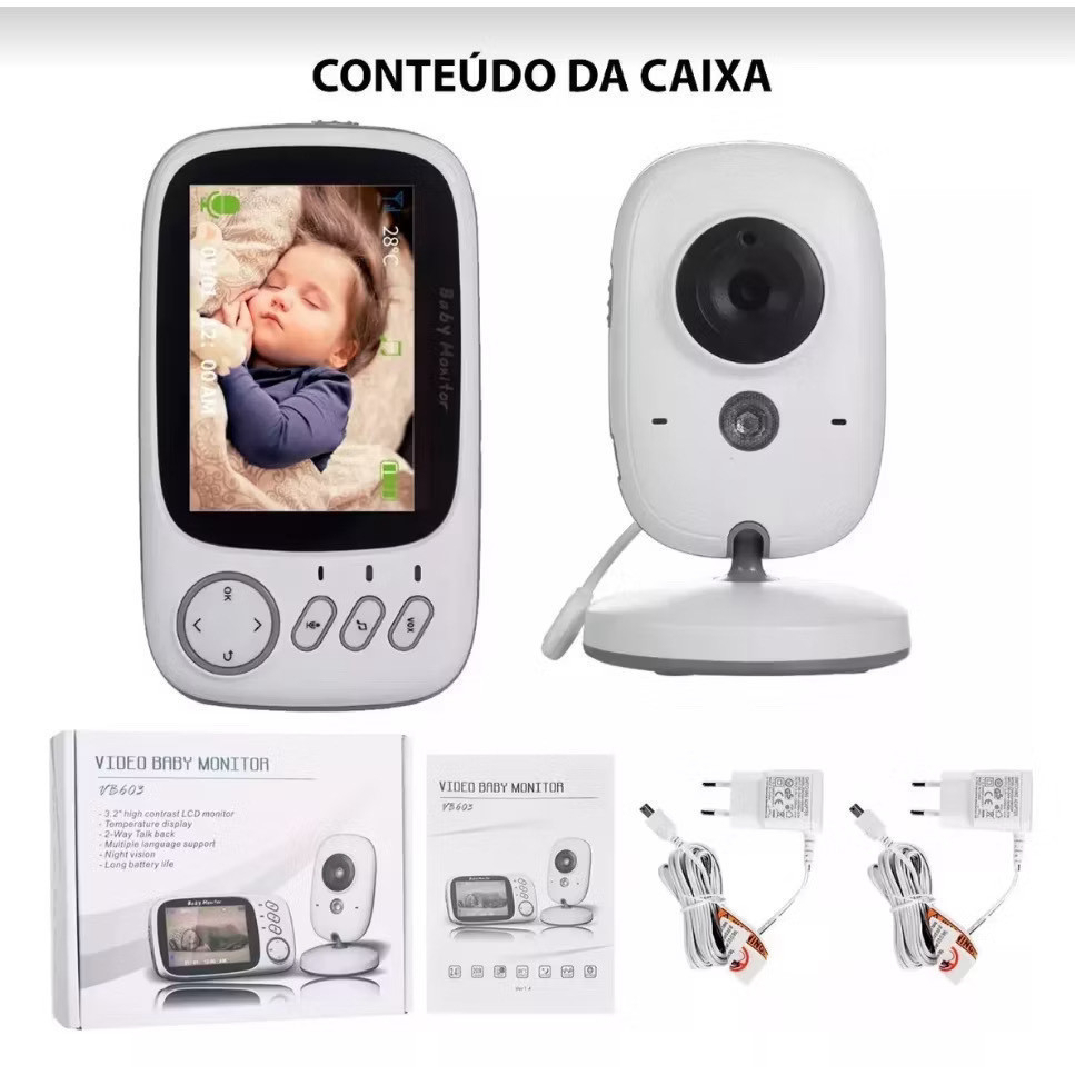 Baba Eletrônica Com Monitor Visão Noturna, Câmera c/ Audio Sensor de Temperatura misuli