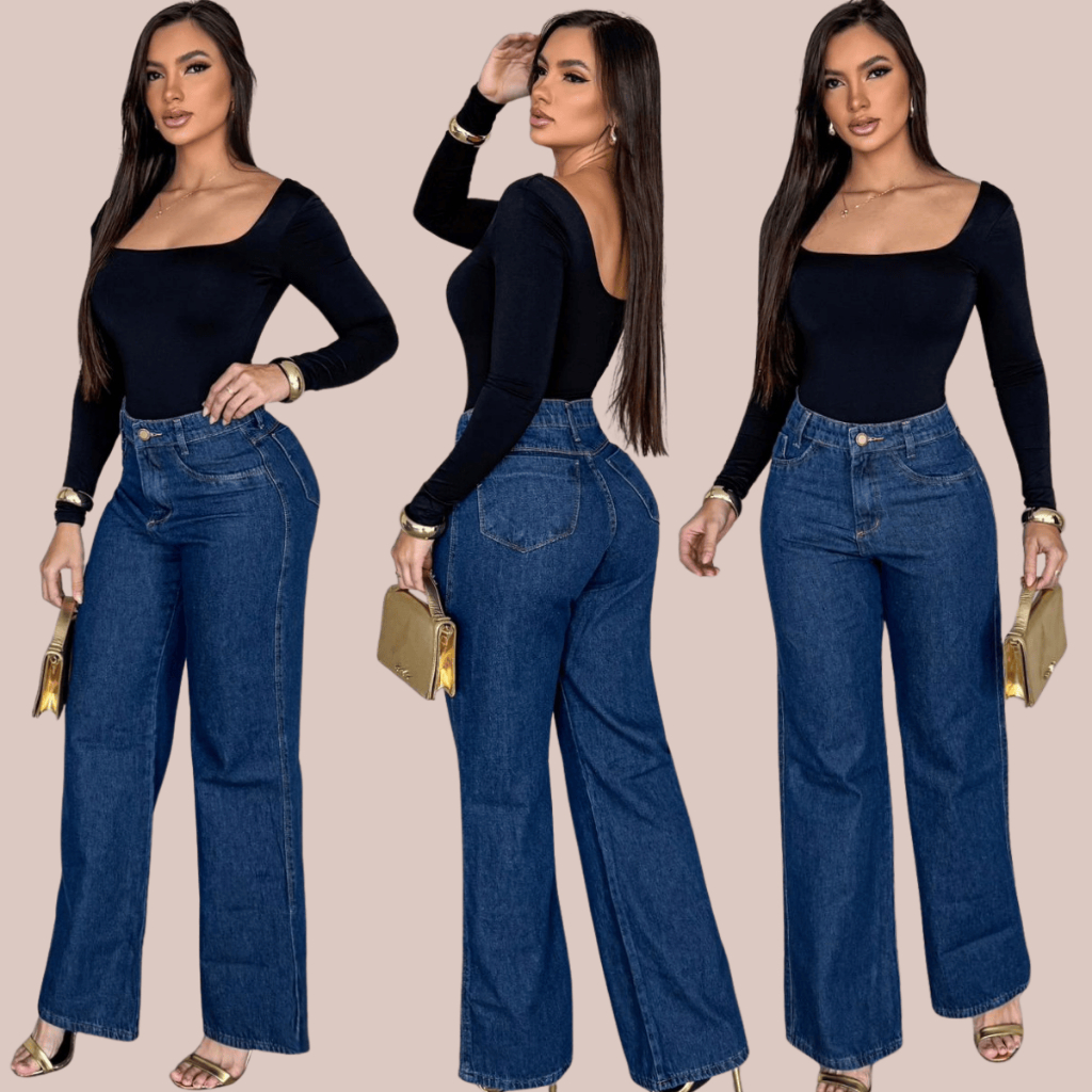 Calça Wid Leg ESCURA STONE Jeans Feminino Sem lycra em Oferta na Shopee