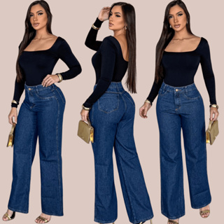 Calça Wid Leg ESCURA STONE Jeans Feminino Sem lycra em Oferta na Shopee