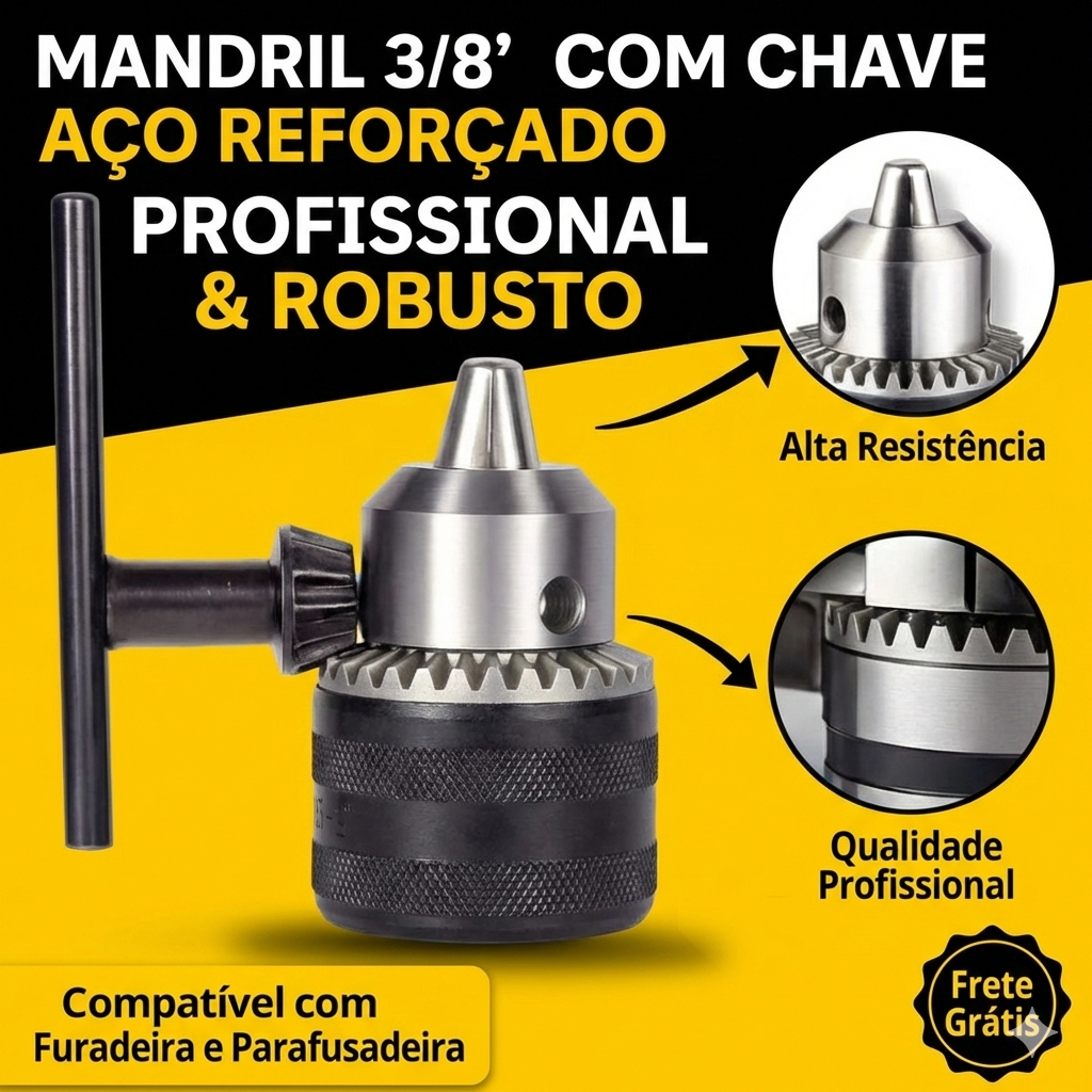 Mandril Com Chave 3/8 Para Furadeira Universal Rosca 24 Unf 1.5-10mm Aço Reforçado