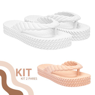Kit 1 e 2 Pares Chinelo Feminino Ortopédico Tranças Plataforma Nuvem Confortavél