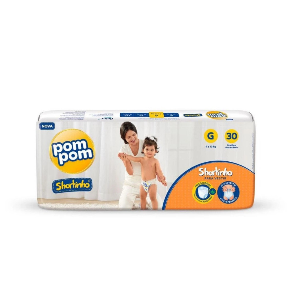 Fralda PomPom Shortinho Jumbo  | Tamanho G | 30 Unidades | Fácil de Vestir, Antivazamento em Oferta na Shopee