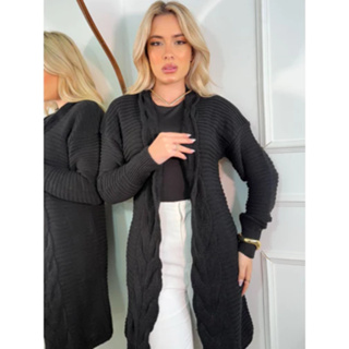 Casaco Longo Feminino Cardigan Liso Trança Sem Botão Tricô Comprido Punho Blusa Manga Longa em Oferta na Shopee
