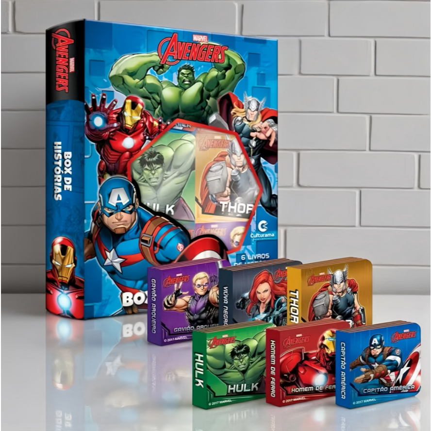 Box com 6 livros infantis com apresentação dos super-heróis e suas histórias. em Oferta na Shopee