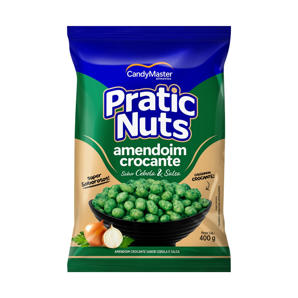 Amendoim Crocante Pratic Nuts Sabor Cebola e Salsa 400g em Oferta na Shopee