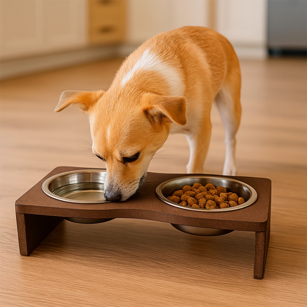 Comedouro Madeira Com 2 Potes Em Inox Para Pet Cachorro Gato Marrom