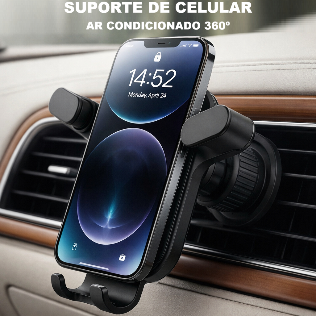 Imagem Suporte de Celular Carro 360º Giratório Universal Multifuncional Ventilacao Ar Condicionado Veicular