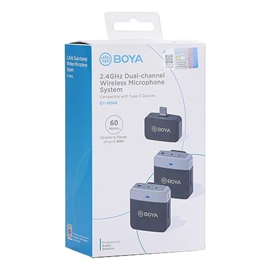 Microfone Sem Fio Boya By-m1v4 P/ Usb C Lapela 2.4g Preto
