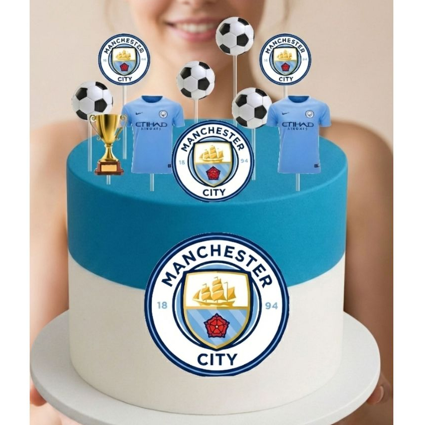 Topo de Bolo Manchester City Aniversario Comemoração Tema City