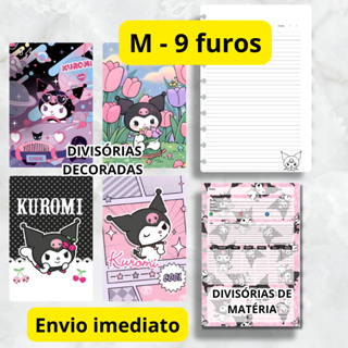 REFIL 100 FOLHAS PARA CADERNO DE DISCO KUROMI (M - 9 FUROS) E KIT DIVISÓRIA em Oferta na Shopee