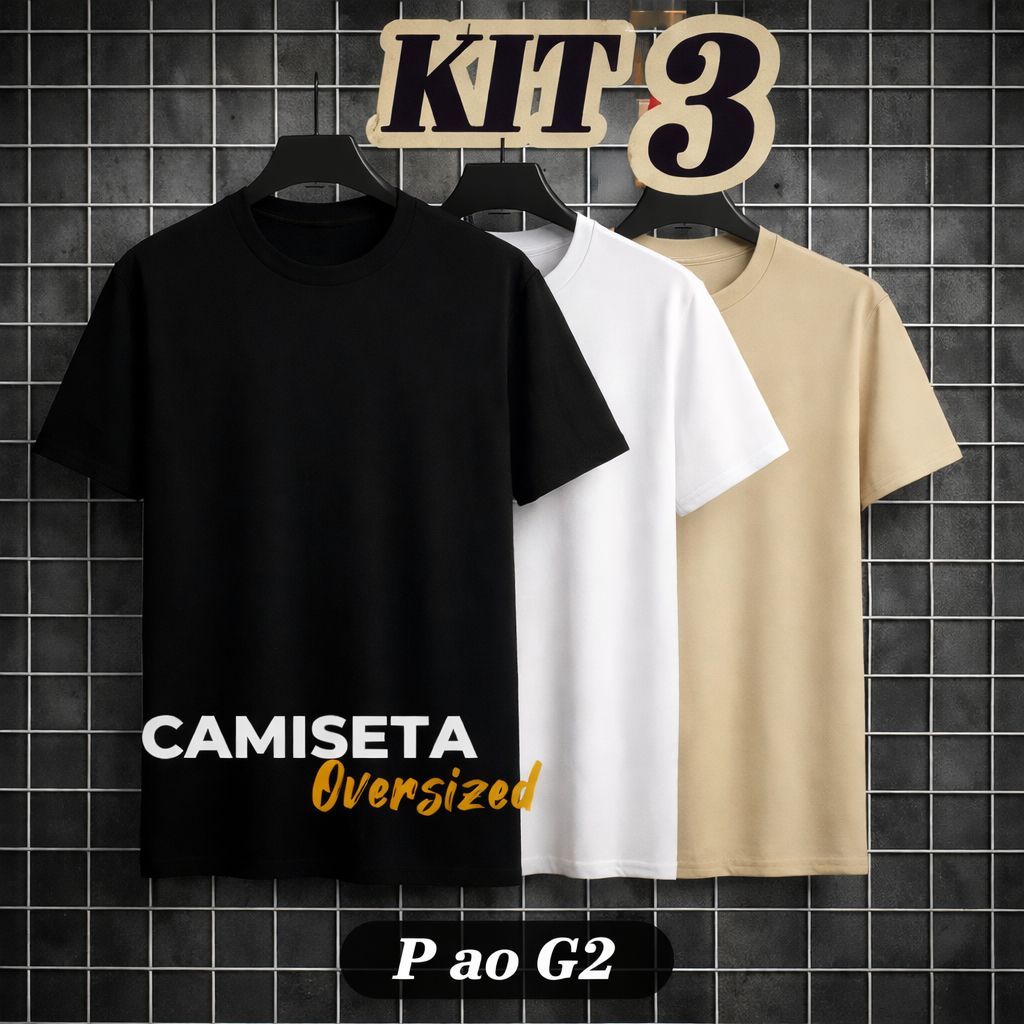 Kit 3 Camiseta Oversized Plus Size Gola Canelada P ao G2 Streetwear Basica em Oferta na Shopee