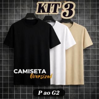 Kit 3 Camiseta Oversized Plus Size Gola Canelada P ao G2 Streetwear Basica em Oferta na Shopee