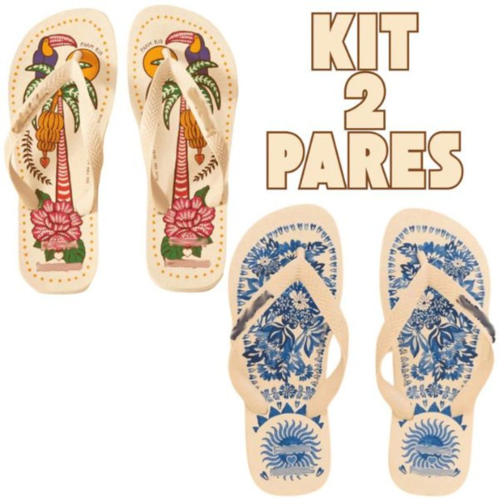 Kit 2 Pares Chinelas Femininas Verão Estampado Tucano e Azul Sandália de Tira em Estoque