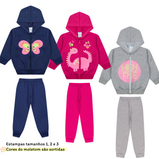 Kit Sortido 6 Peças Moletom Infantil Menina Juvenil Feminino em Promoção com Zíper - 3 Jaquetas + 3 Calças Peluciada em Oferta na Shopee
