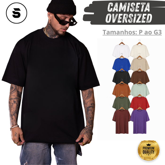Camiseta Oversized Streetwear Masculina 100% Algodão Padrão Americano em Oferta na Shopee