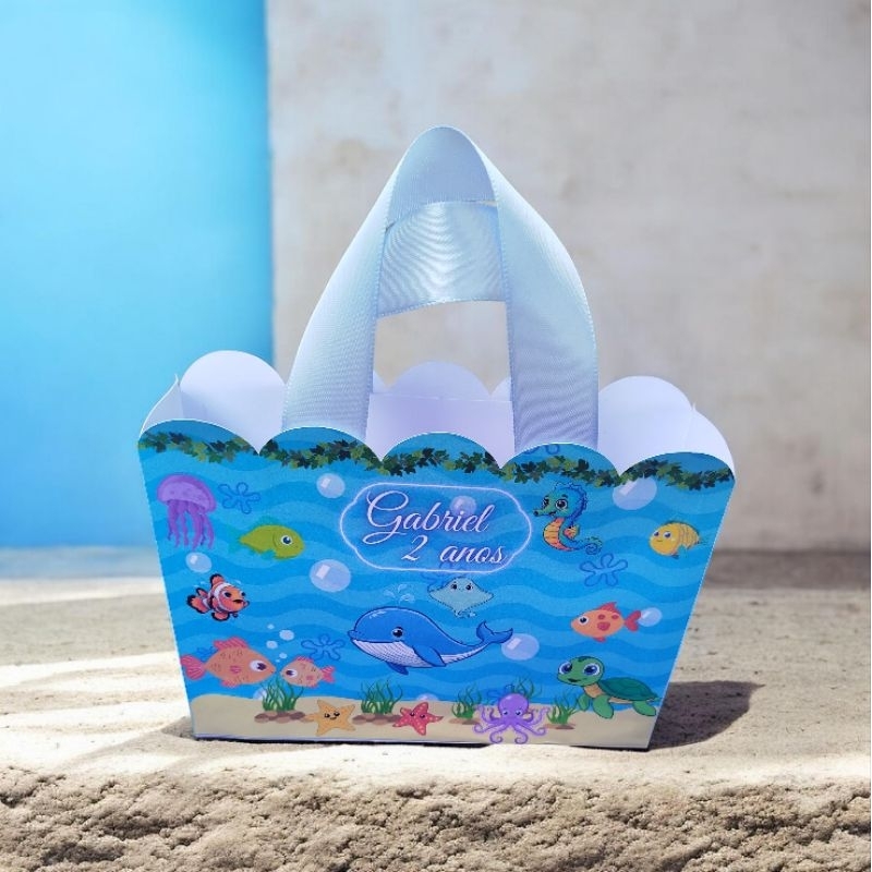 sacolinha personalizada fundo do mar - sacolinha personalizada - lembrancinha - aniversário - festa - fundo do mar